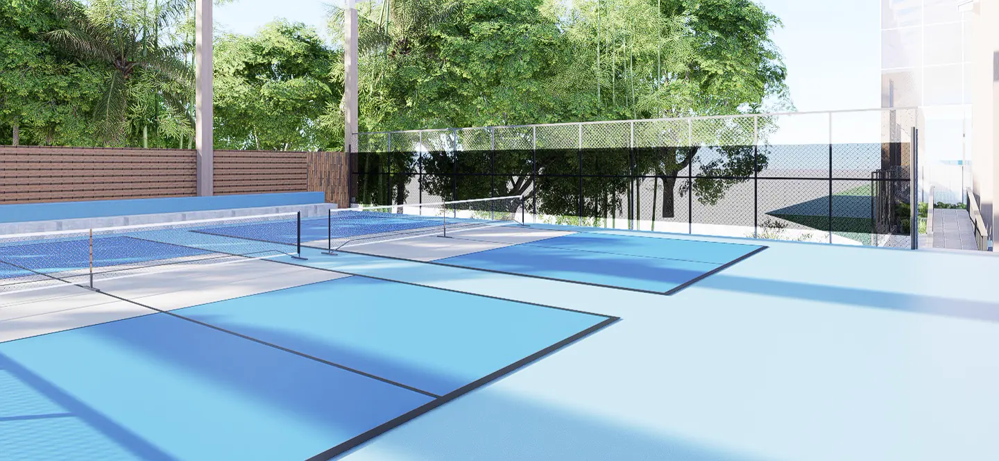 Die Pickleballplätze und modernen Sportanlagen auf Bali
