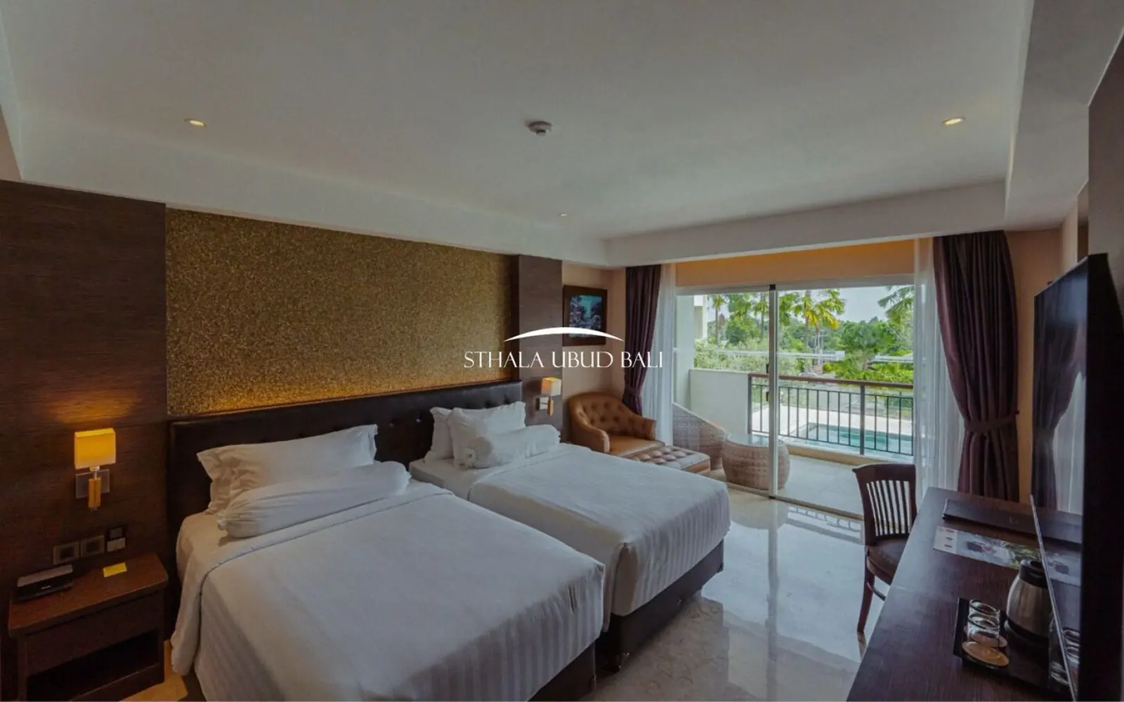 Chambre avec lits jumeaux et vue sur le jardin au Sthala, a Tribute Portfolio Hotel, Ubud Bali