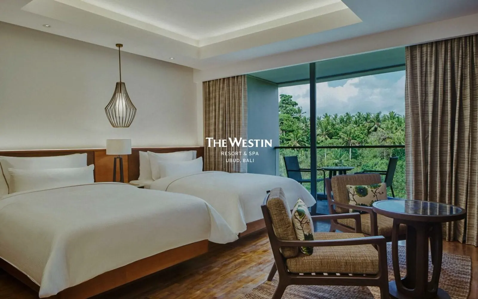 Chambre avec lits jumeaux et terrasse au The Westin Resort & Spa Ubud, Bali