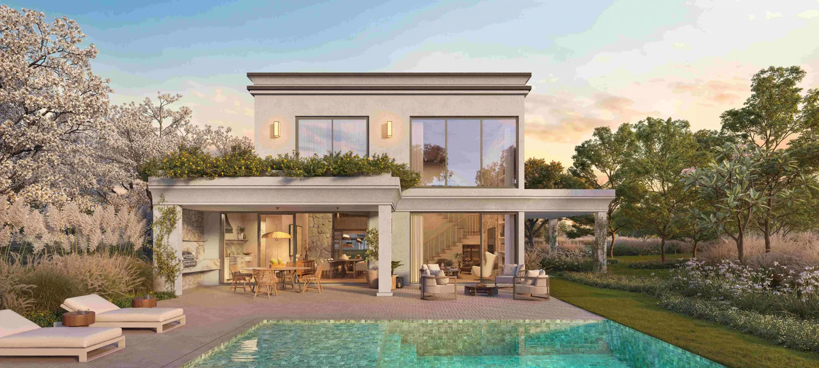 Villa contemporánea con terraza ajardinada y piscina privada en Heritage Riviera.