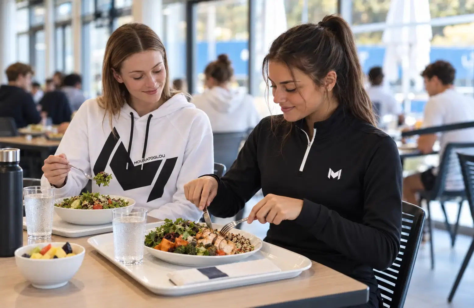 Deux stagiaires partageant un déjeuner sain à l’Academy